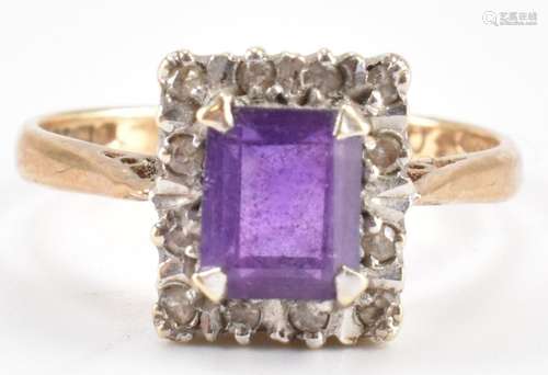 HALLMARKED 9CT AMETHYST & DIAMOND RING