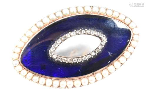 GEORGIAN GOLD DIAMOND SEED PEARL & ENAMEL BROOCH