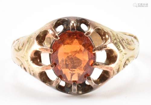 ANTIQUE 9CT GOLD HESSONITE GARNET CLAW SET RING