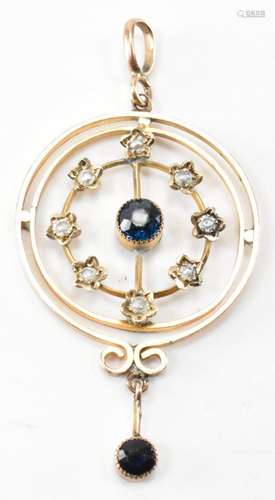 EDWARDIAN ART NOUVEAU 9CT GOLD & BLUE STONE PENDANT