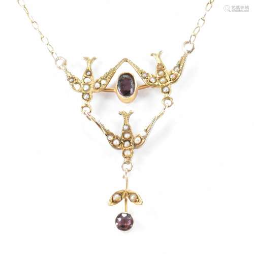 VICTORIAN GOLD SEEDPEARL & PASTE SWALLOW NECKLACE