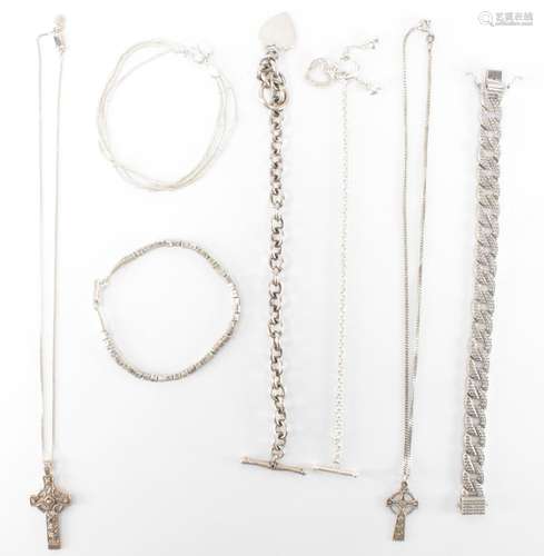 COLLECTION OF SILVER BRACELETS AND NECKLACES