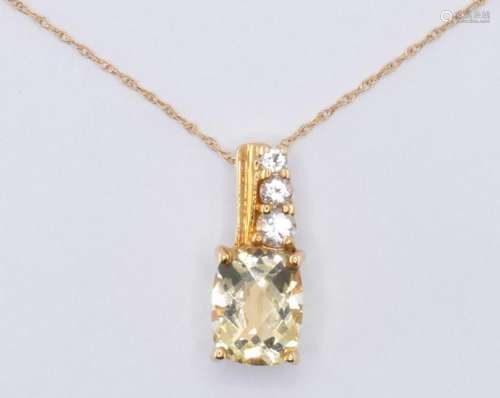 9CT GOLD CITRINE & DIAMOND PENDANT NECKLACE