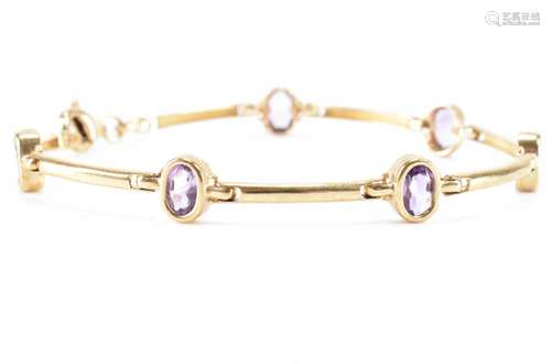 HALLMARKED 9CT GOLD & AMETHYST LINE BRACELET