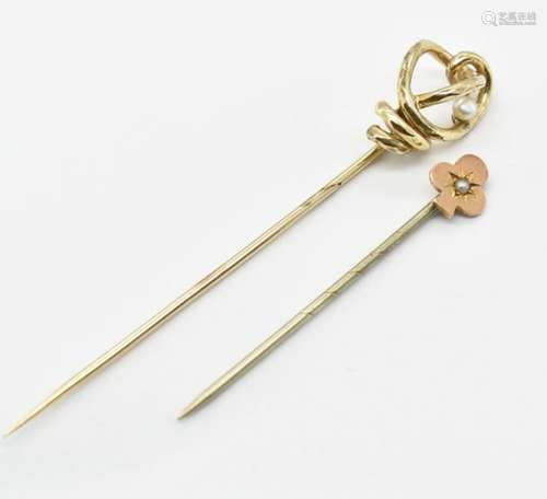 TWO ANTIQUE GOLD STICK PINS