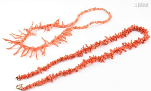 TWO VINTAGE BRANCH CORAL NECKLACES