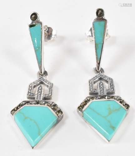 PAIR OF SILVER ENAMEL & MARCASITE EARRINGS