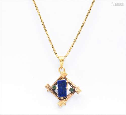 GOLD LAPIS LAZUI & EMERALD PENDANT NECKLACE