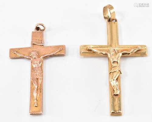 TWO 9CT GOLD HALLMARKED CRUCIFIX PENDANTS