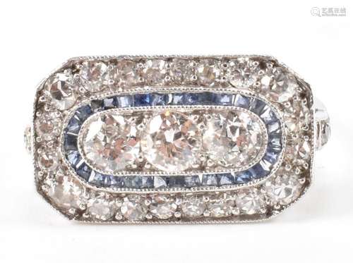 ART DECO PLATINUM DIAMOND & SAPPHIRE PANEL RING