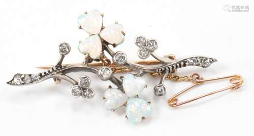 ANTIQUE OPAL & DIAMOND FLORAL SPRAY BROOCH