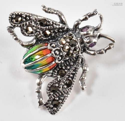 SILVER PLIQUE A JOUR & MARCASITE BUG BROOCH