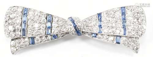 EDWARDIAN GOLD DIAMOND & SAPPHIRE BOW BROOCH