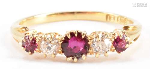 GOLD RUBY & DIAMOND FIVE STONE RING