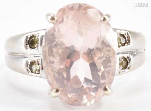 HALLMARKED 9CT WHITE GOLD & PINK QUARTZ DRESS RING