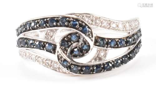 WHITE GOLD DIAMOND & SAPPHIRE KNOT RING