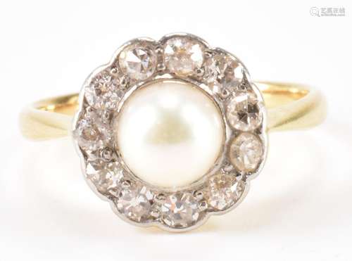 VINTAGE GOLD PEARL & DIAMOND RING