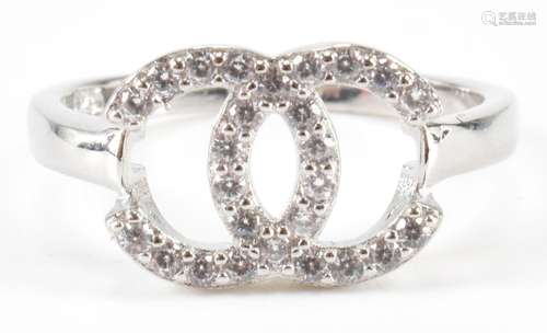 SILVER & WHITE STONE CHANEL STYLE RING