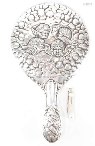 EDWARDIAN SILVER CASED MIRROR & VICTORIAN SILVER FRUIT K...