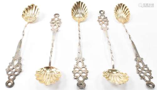 FIVE FRENCH SILVER SCALLOP SHELL SPOONS