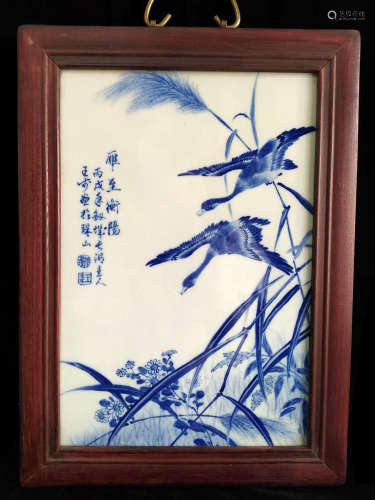 Wangbu blue and white flower and bird porcelain plate