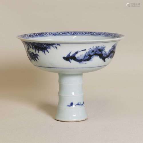 A Chinese blue and white stem cup,