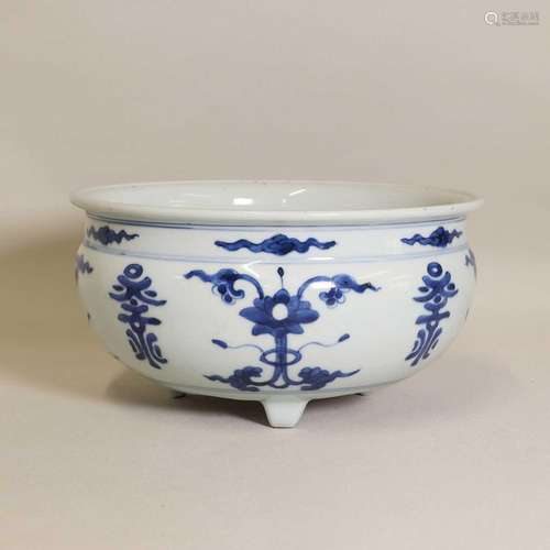 A Chinese blue and white censer,