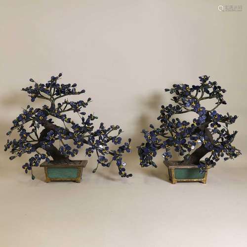 A pair of Chinese ornamental bonsai trees,