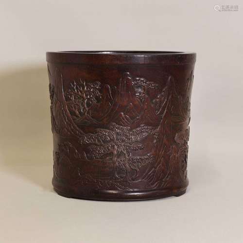 A Chinese wood brush pot,