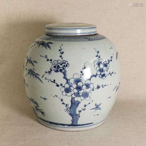 A Japanese blue and white jar and cover,