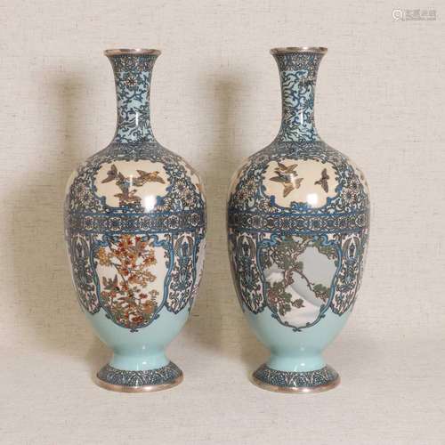 A pair of Japanese cloisonné vases,