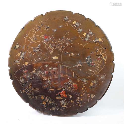 A Japanese inlaid bronze charger,