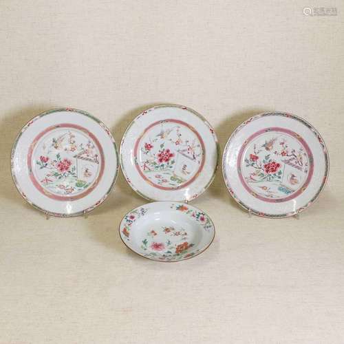 A collection of three Chinese famille rose plates,