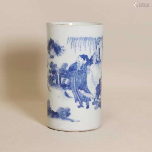 A Chinese blue and white brush pot,