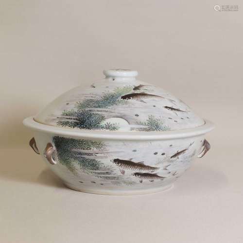 A Chinese qianjiang enamelled bowl and cover,