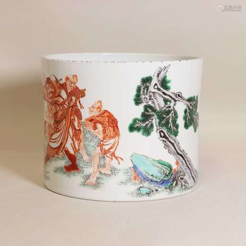 A Chinese famille verte brush pot,