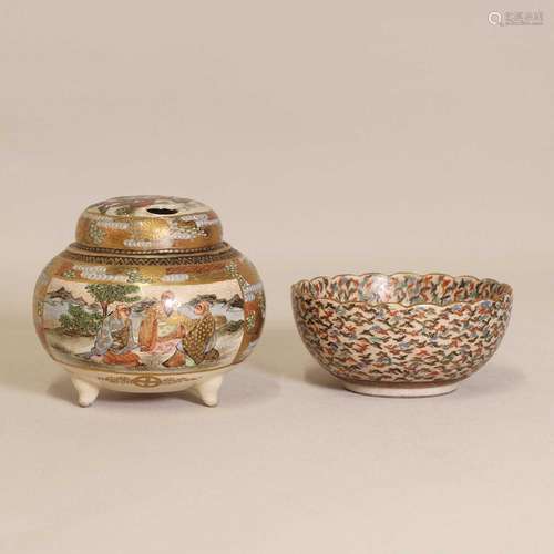 A Japanese Satsuma ware koro and cover,