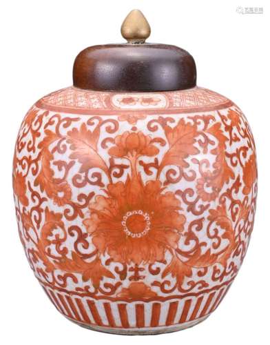 A CHINESE IRON-RED PORCELAIN GINGER JAR AND COVER, 19TH CENT...