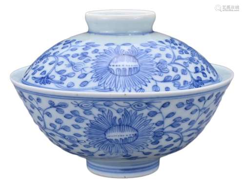 A CHINESE BLUE AND WHITE PORCELAIN BOWL AND COVER, JIAQING P...