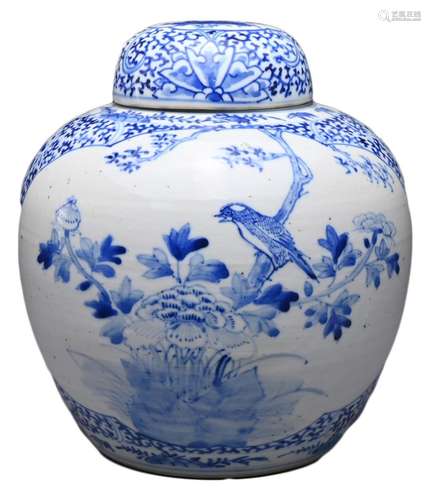 A CHINESE BLUE AND WHITE PORCELAIN GINGER JAR AND COVER, 19T...