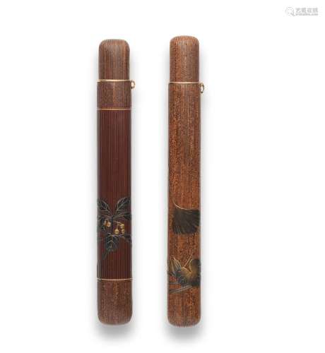 FUKUSHIMA TAISAI  Two Lacquered-Bamboo Kiseruzutsu (Pipe Cas...