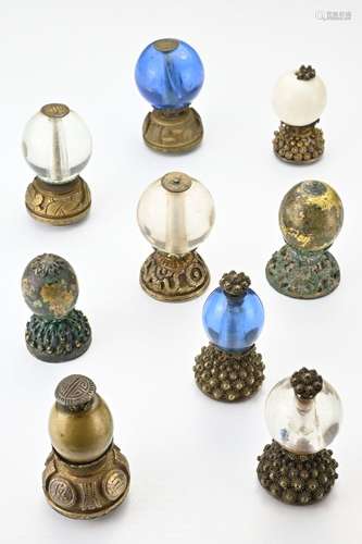 GROUP OF NINE CHINESE MANDARIN HAT FINIALS, QING DYNASTY