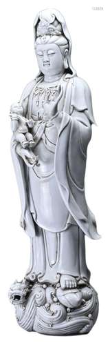 A VERY LARGE CHINESE BLANC-DE-CHINE FIGURE OF GUANYIN