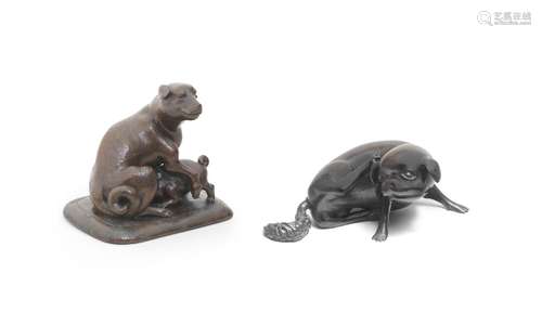 TWO OKIMONO (TABLE ORNAMENTS) OF DOGS Meiji (1868-1912) or T...