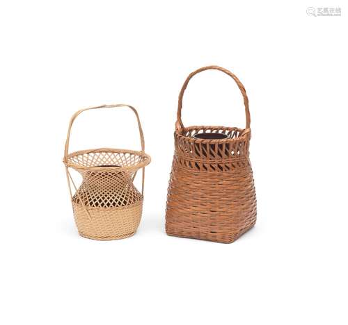 TANABE CHIKUUNSAI II (1910-2000) Two Handled Flower Baskets ...