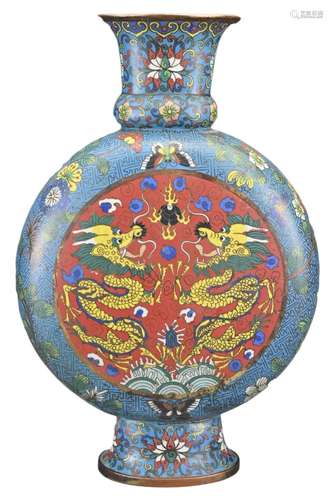 A LARGE CHINESE 19TH CENTURY CLOISONNÉ ENAMEL MOONFLASK, QIN...