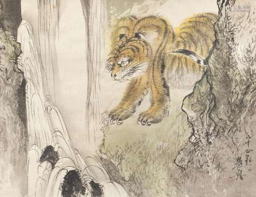 SHIBATA ZESHIN (1807-1891) Tiger and Waterfall Meiji era (18...