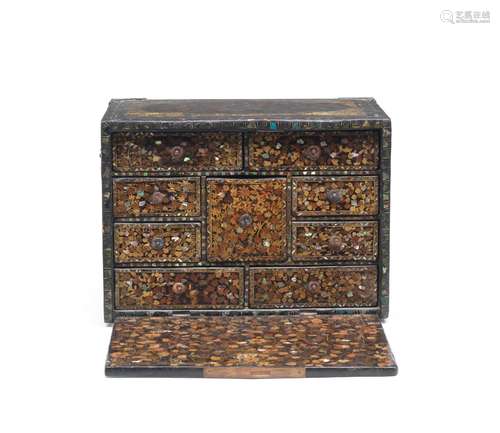 A RARE GILT-COPPER-MOUNTED SHELL-INLAID NANBAN LACQUER CABIN...