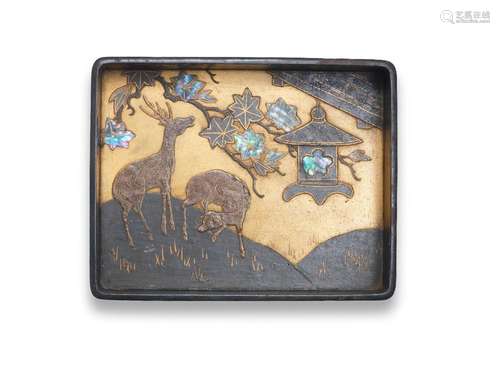 A LACQUER RECTANGULAR DEEP MIDARE-BON (TRAY) Edo period (161...