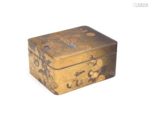 A GOLD-LACQUER ROUNDED RECTANGULAR RYOSHIBAKO (DOCUMENT BOX)...